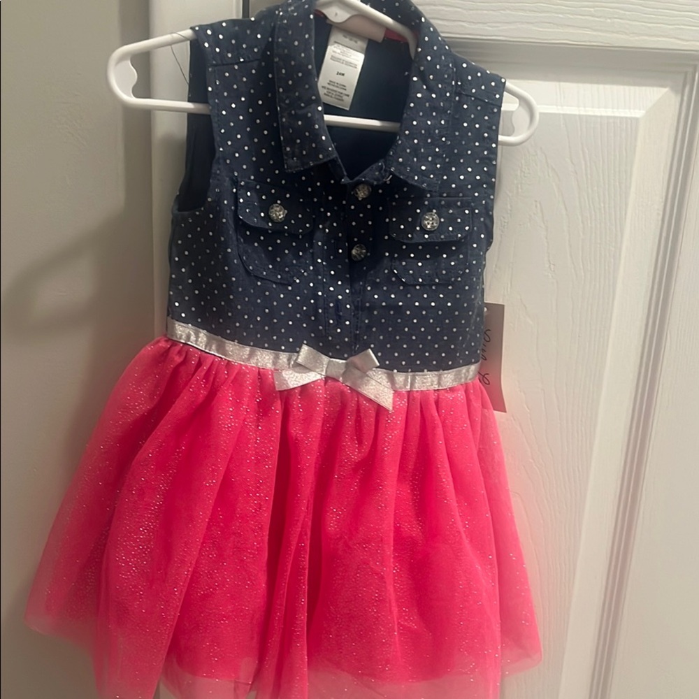 Polka Dot Denim and Pink Tulle Dress